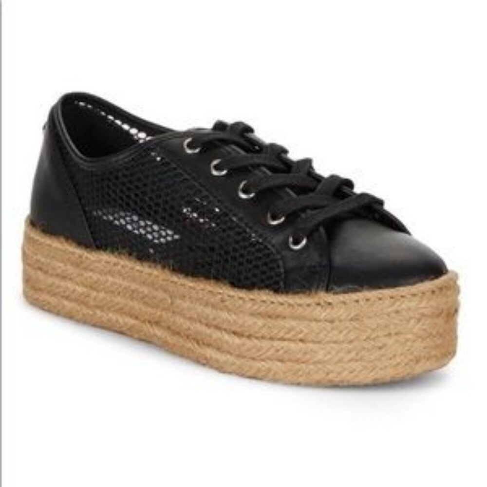 Womens Steve Madden Mars Black Faux Leather Espadrille Platform Flat Shoes 7.5